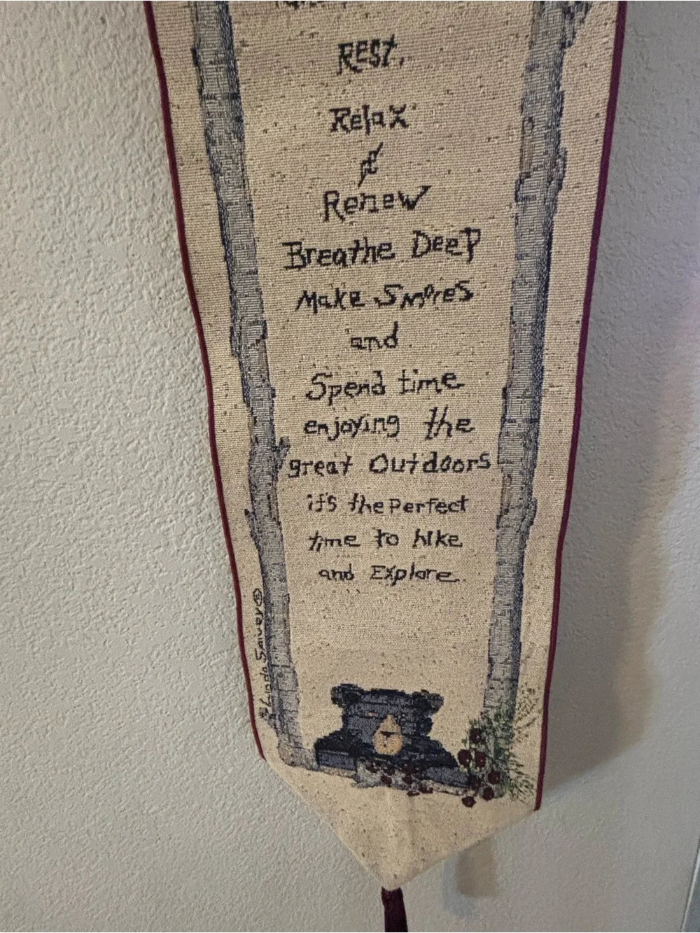 Beige Cabin Rules Tapestry Wall Hanging - Home Wall Decor